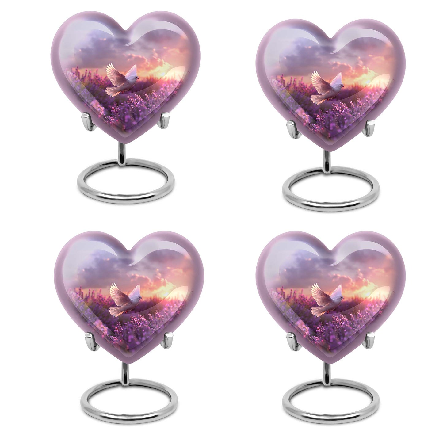 White Dove On Purple Theme 3 Inch Keepsake Pack of 4