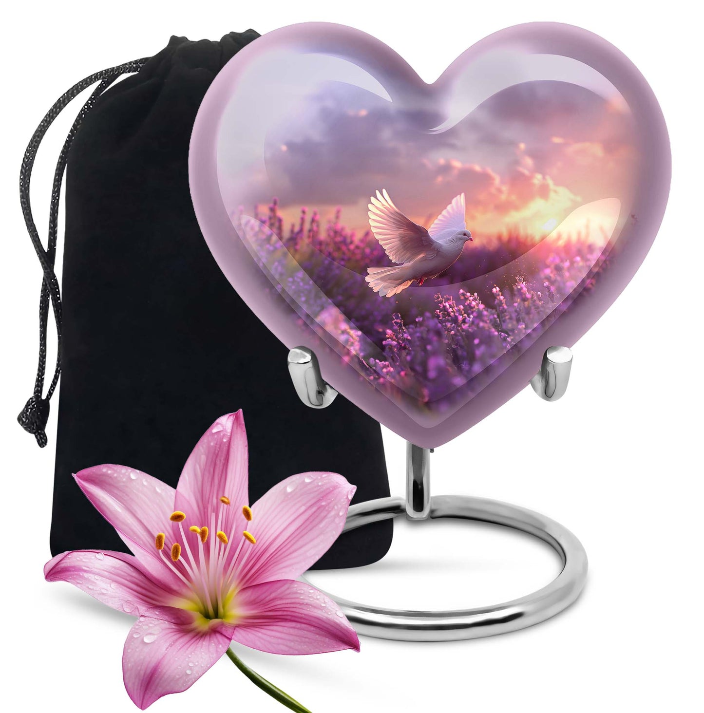 White Dove On Purple Theme Large Urn 10 Inch