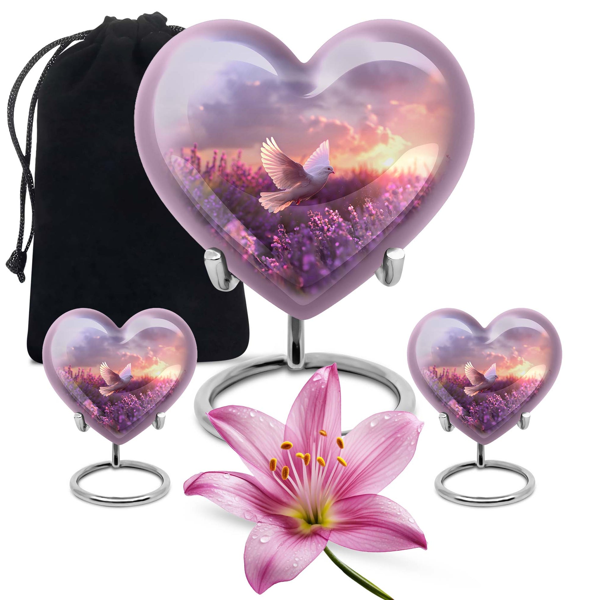 White Dove On Purple Theme Large Urn With 2 Keepsake Urn