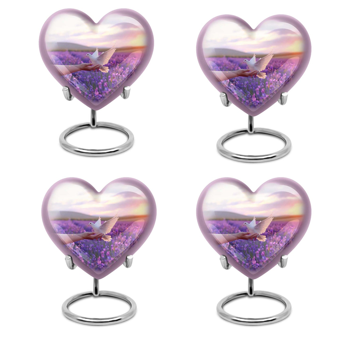 White Dove On Purple Theme 3 Inch Keepsake Pack of 4