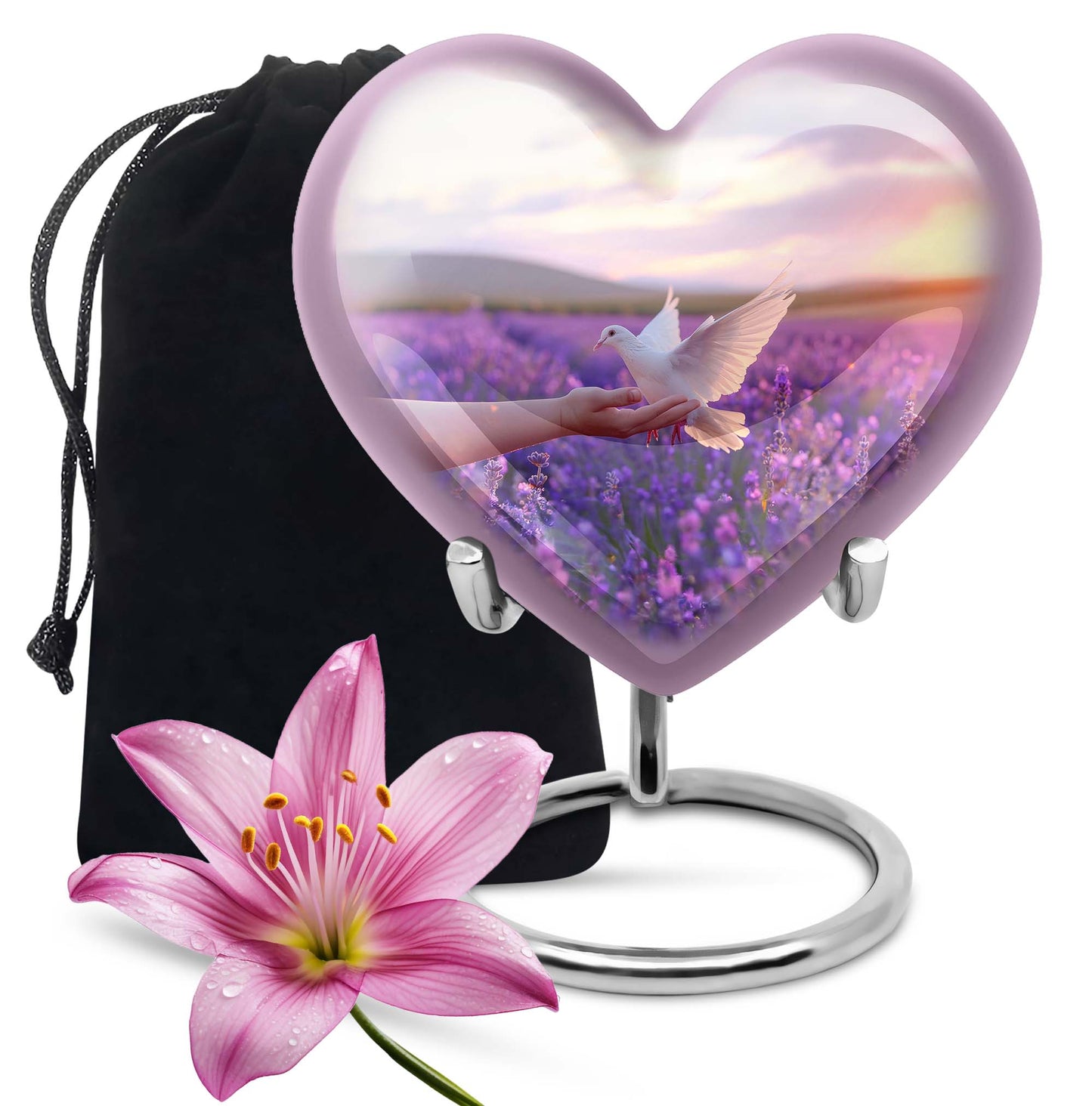 White Dove On Purple Theme Large Urn 10 Inch