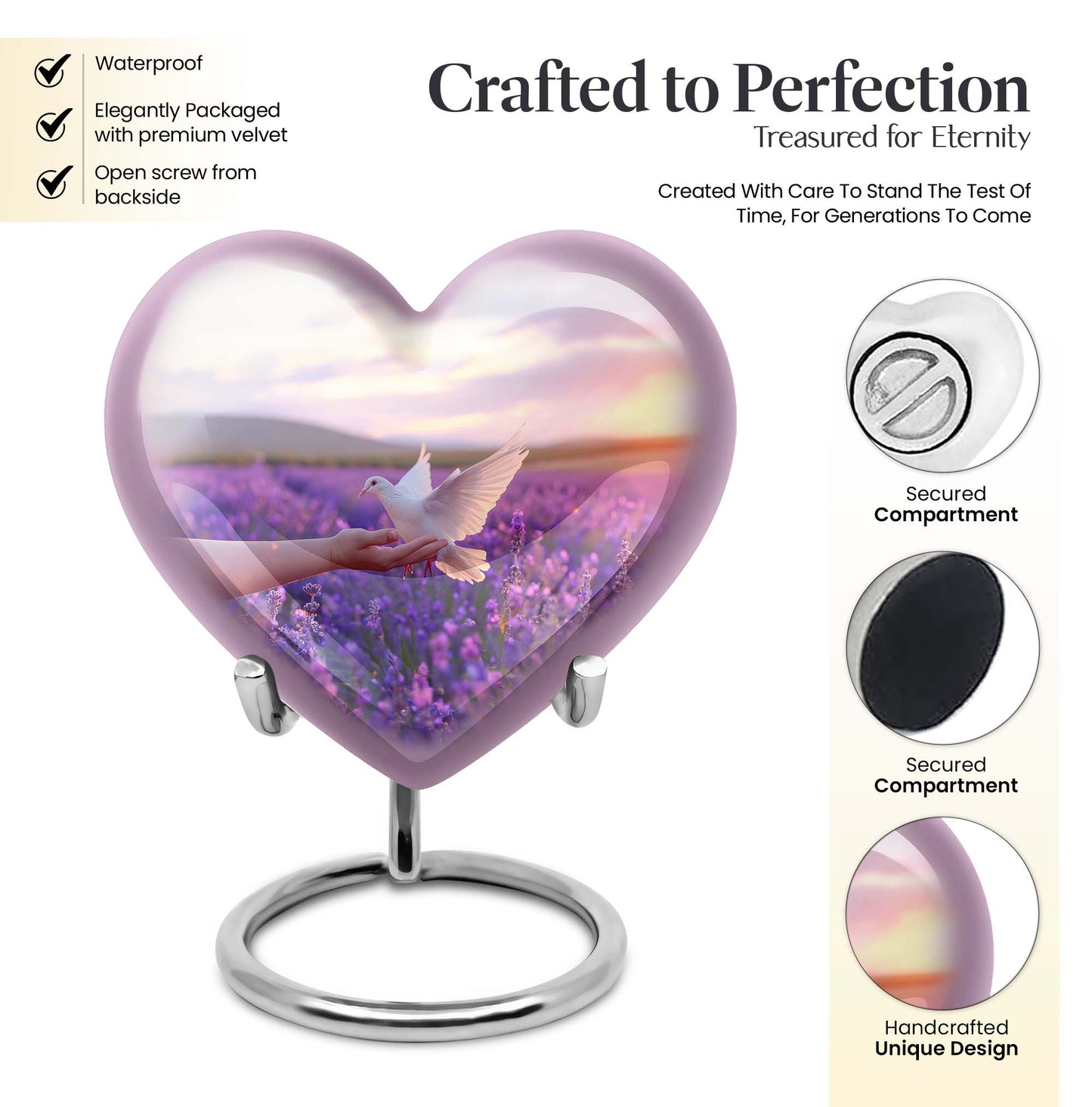 10-inch heart-shaped purple urn 
