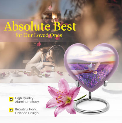 10-inch heart-shaped purple urn 
