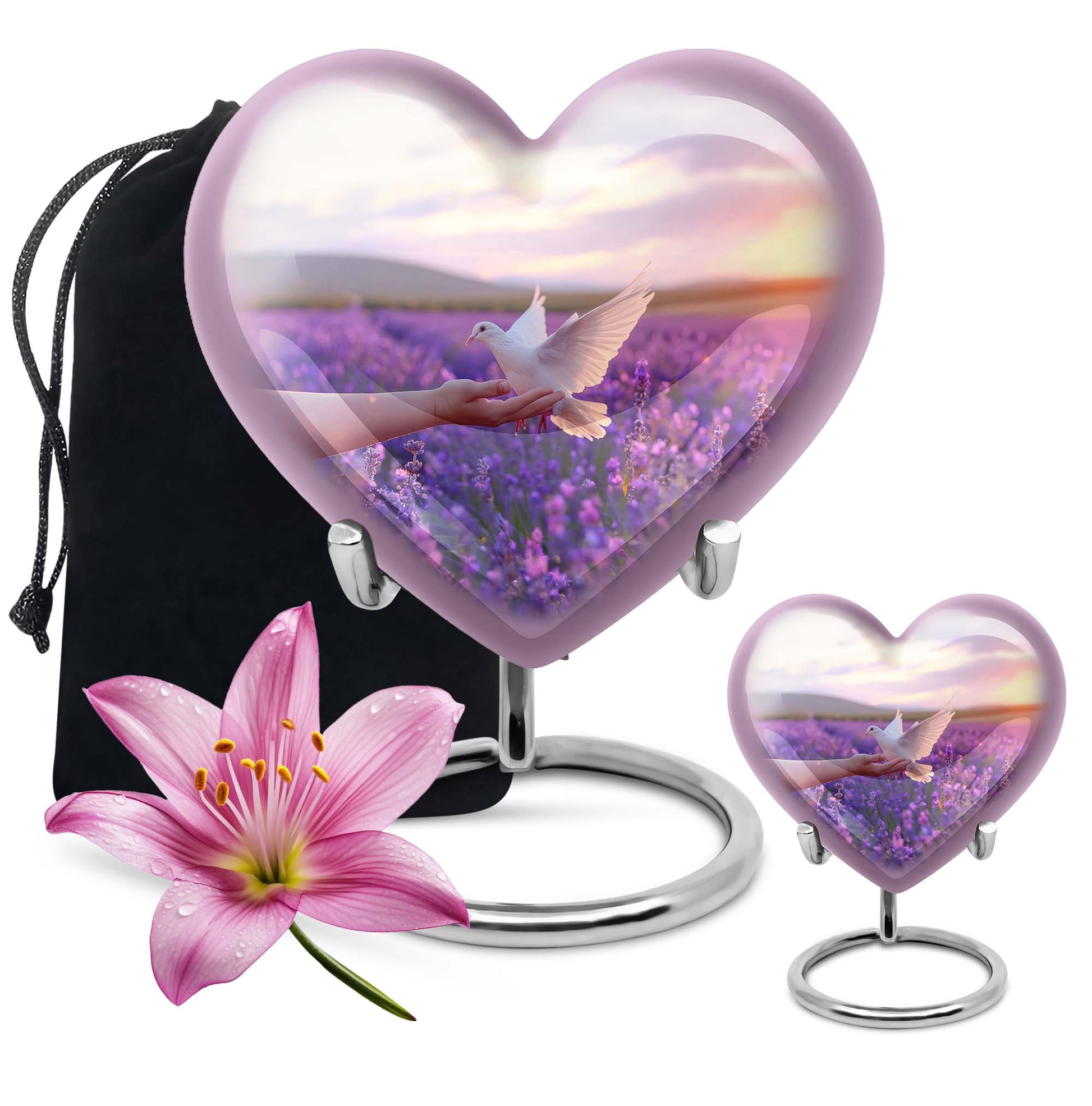 White Dove On Purple Theme Large Urn With 1 Keepsake Urn