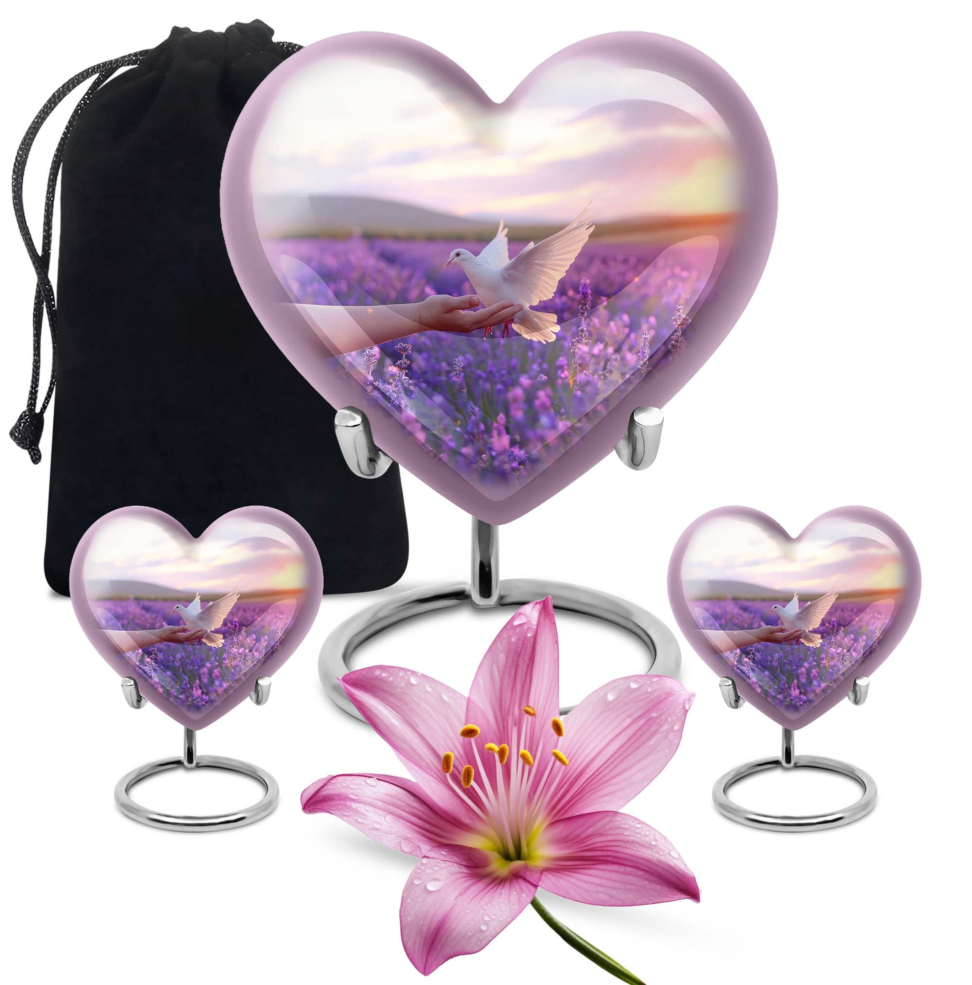 White Dove On Purple Theme Large Urn With 2 Keepsake Urn