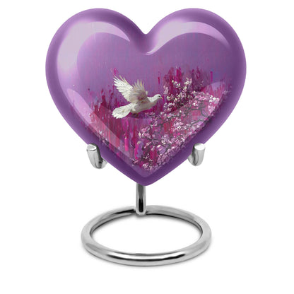 heart shaped memorial urn dove theme
