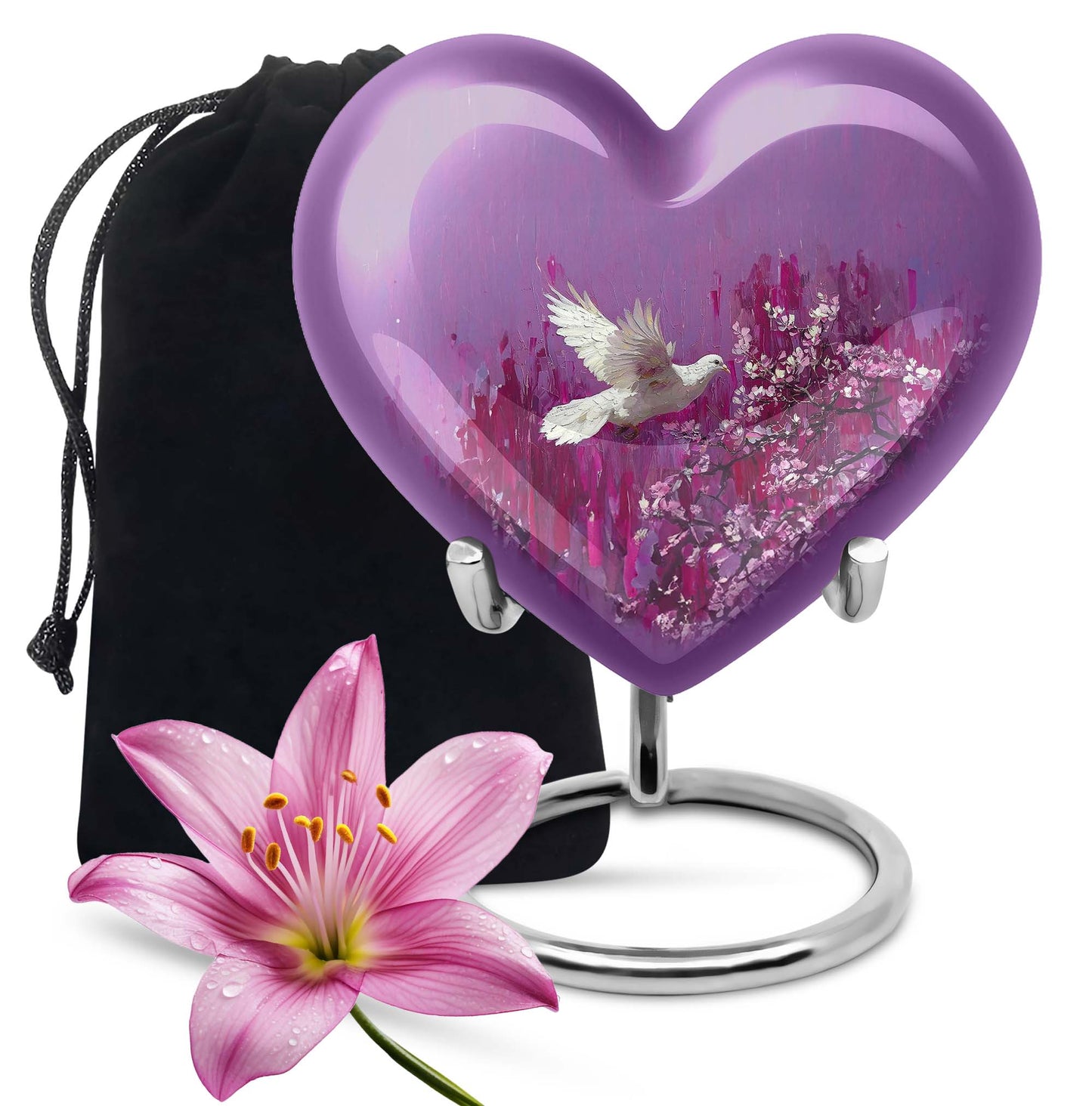 White Dove On Purple Theme Large Urn 10 Inch