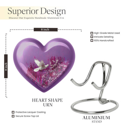 heart shaped memorial urn dove theme