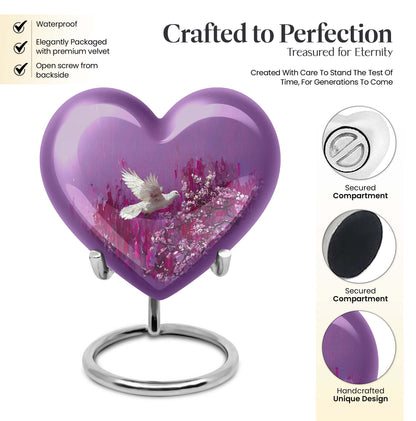 heart shaped memorial urn dove theme