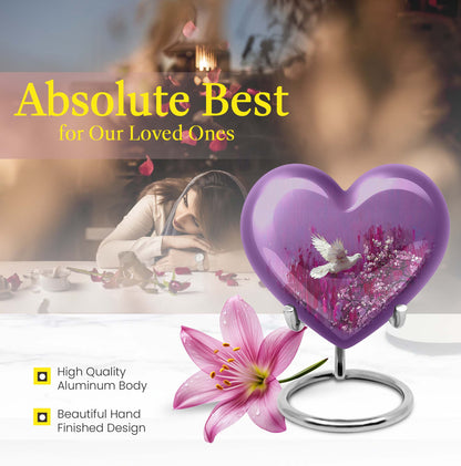 heart shaped memorial urn dove theme