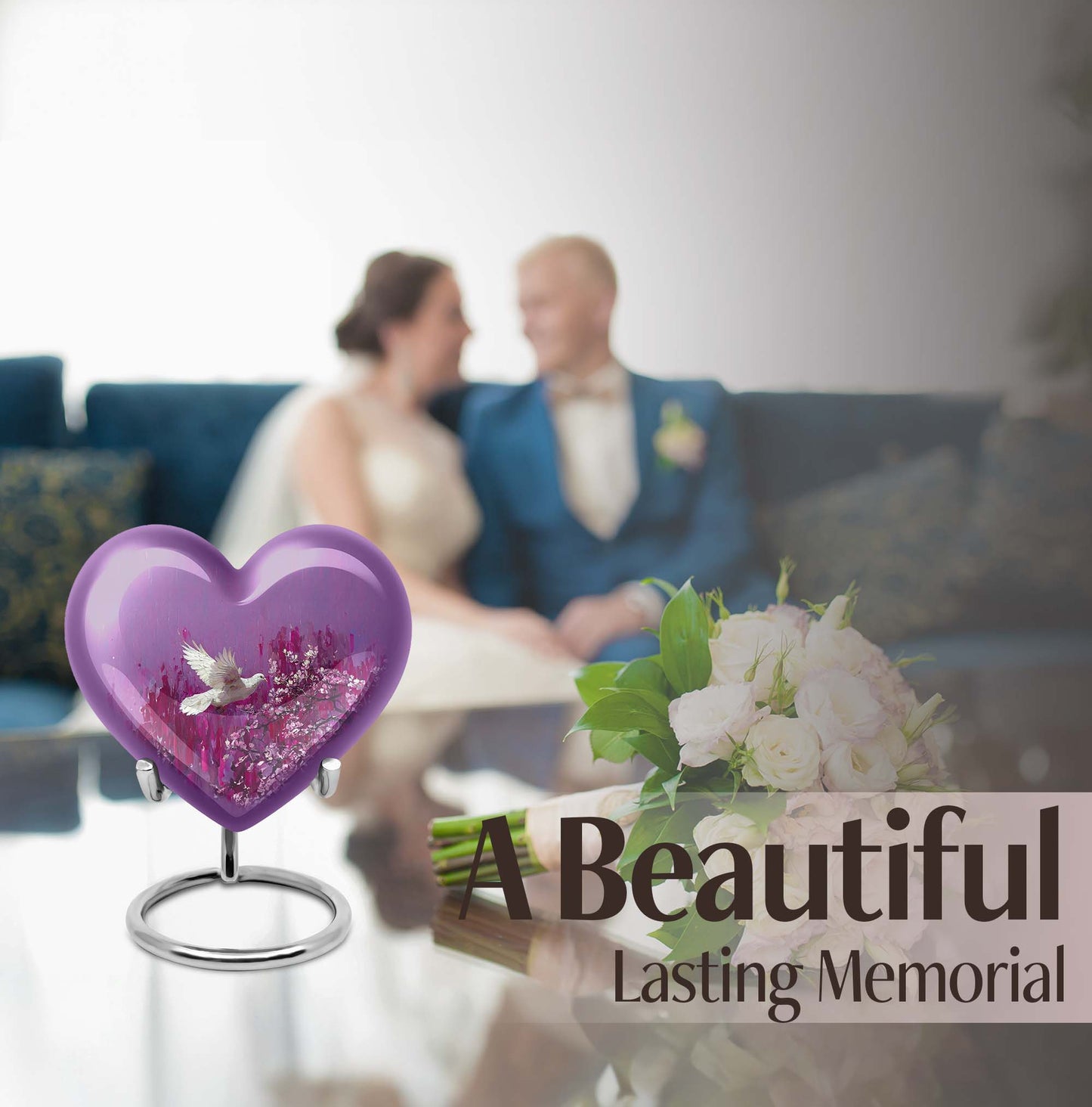 heart shaped memorial urn dove theme