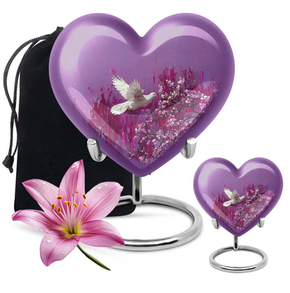 heart shaped memorial urn dove theme