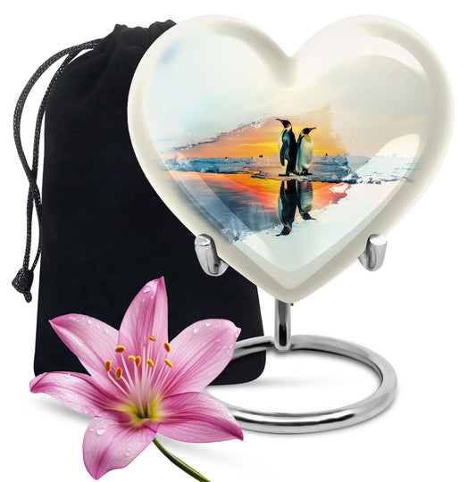 Penguin Urn, heart-shaped burial funeral urn
