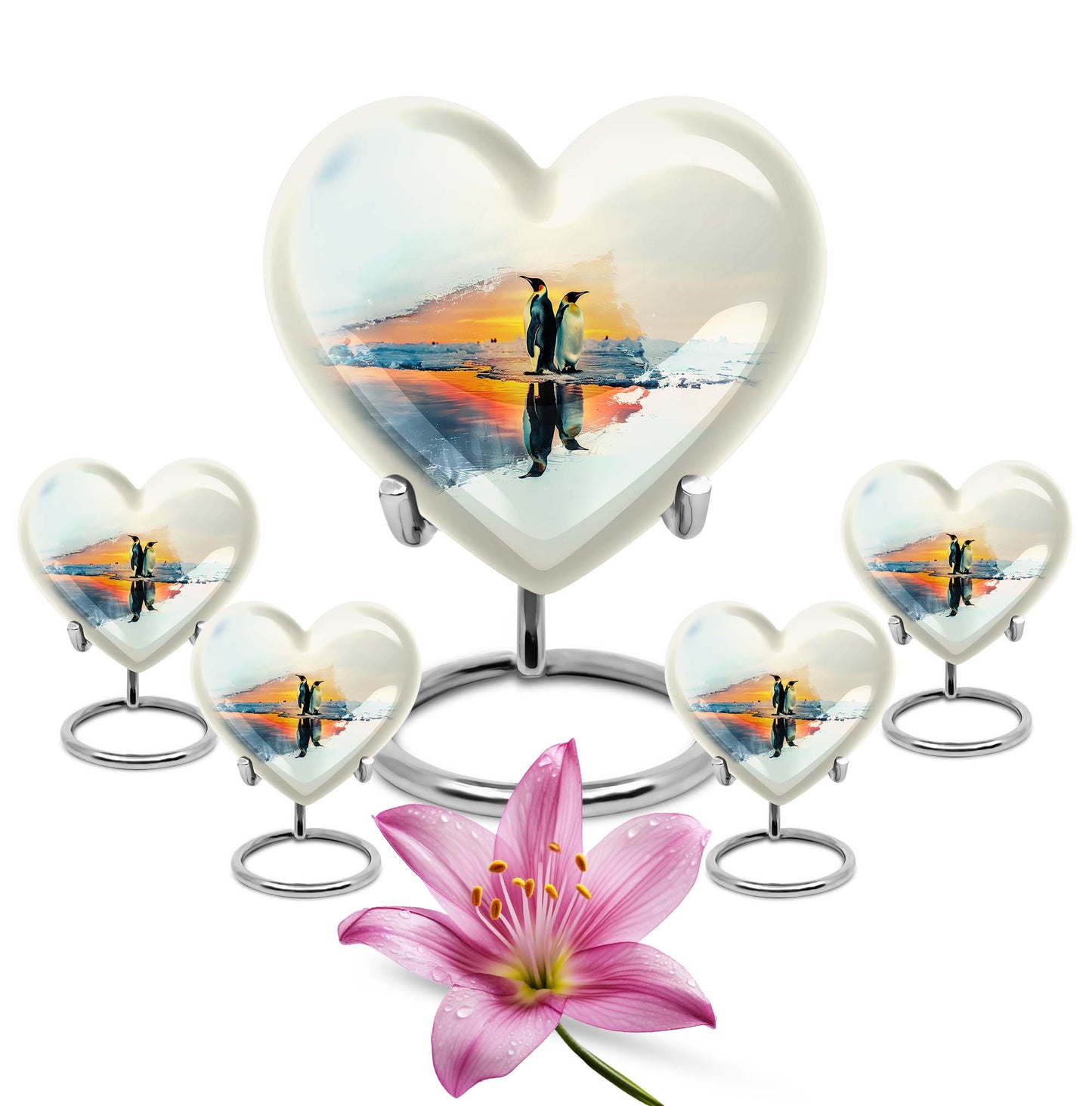 Penguin Urn, heart-shaped burial funeral urn