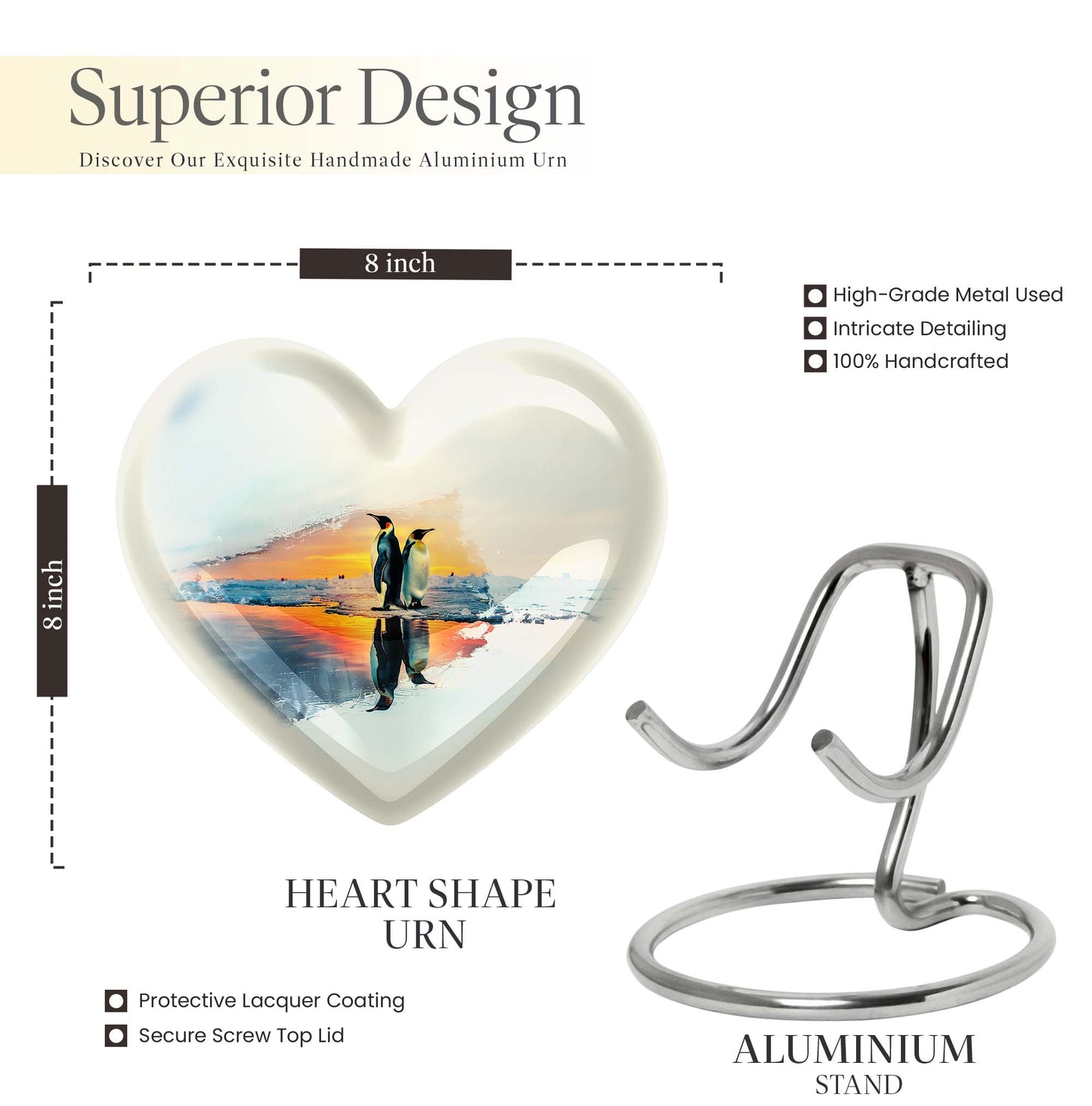 Penguin Urn, heart-shaped burial funeral urn