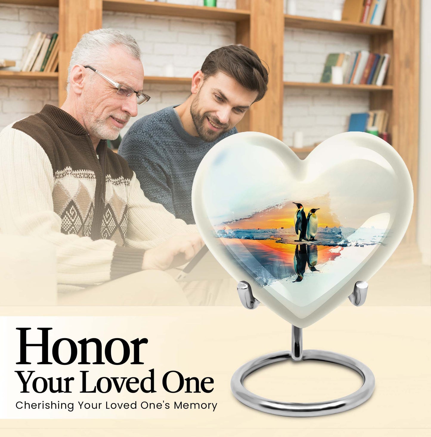 Penguin Urn, heart-shaped burial funeral urn