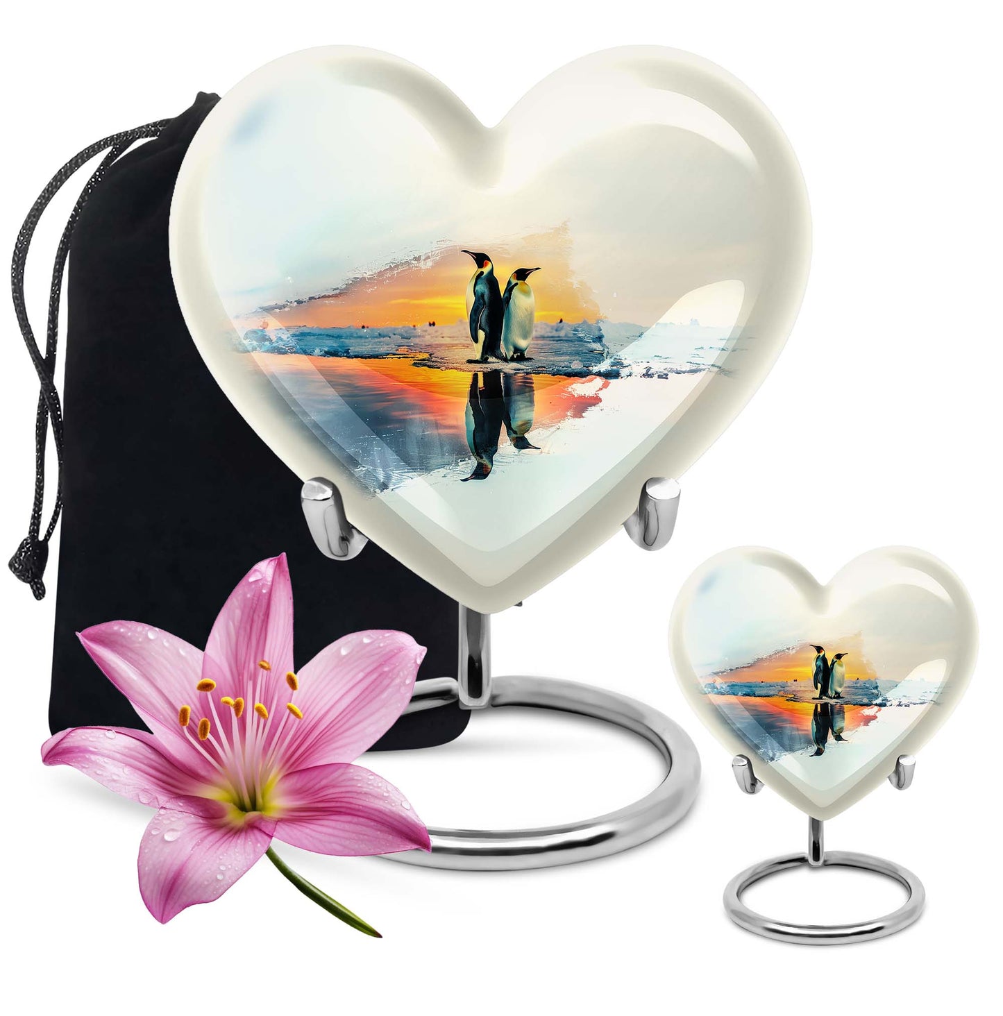 Penguin Urn, heart-shaped burial funeral urn