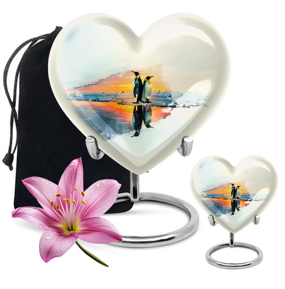 Penguin Urn, heart-shaped burial funeral urn