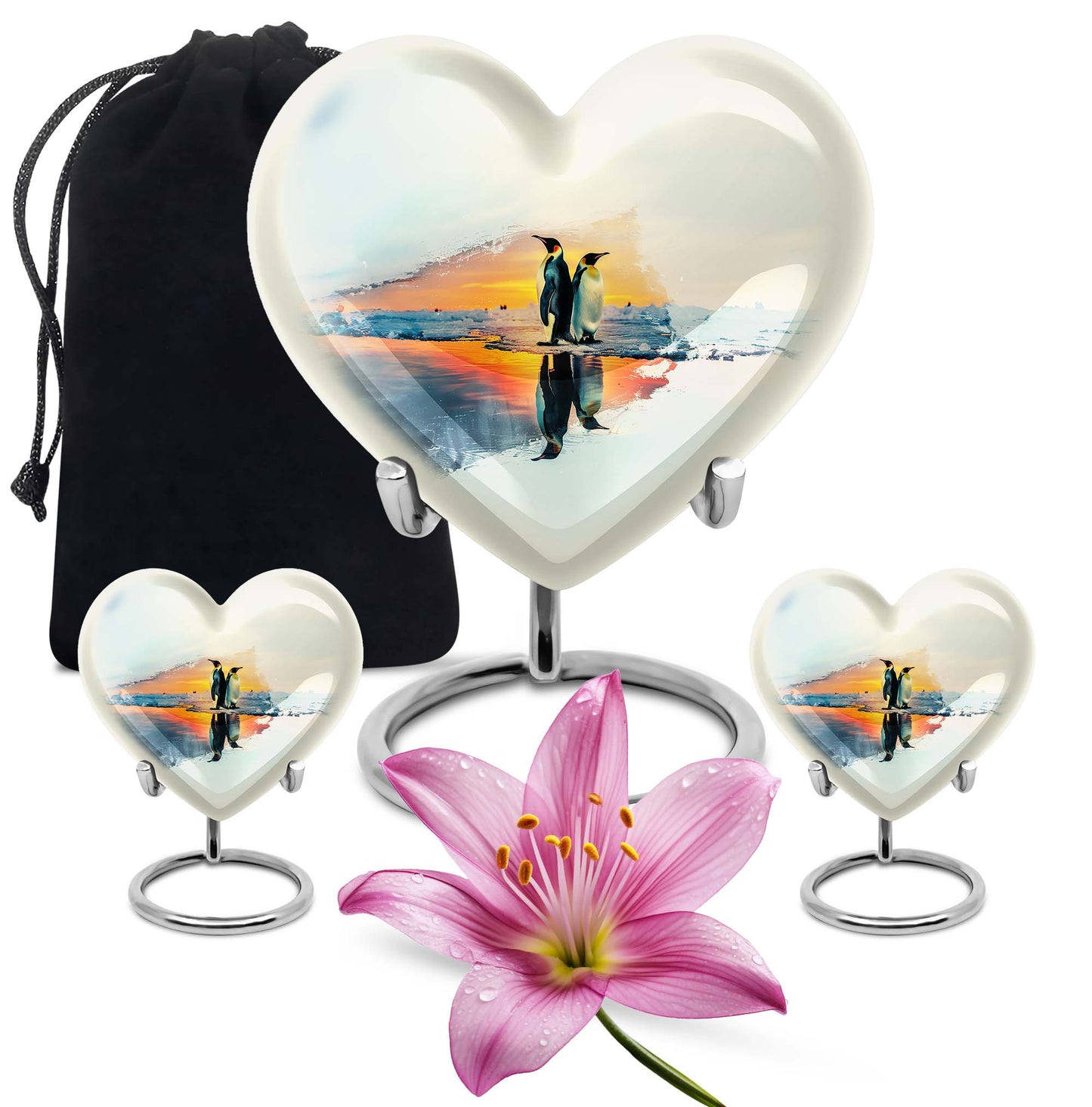 Penguin Urn, heart-shaped burial funeral urn