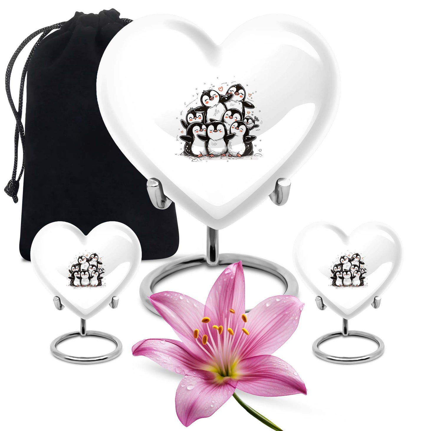 Penguin Theme Large Urn With 2 Keepsake Urn