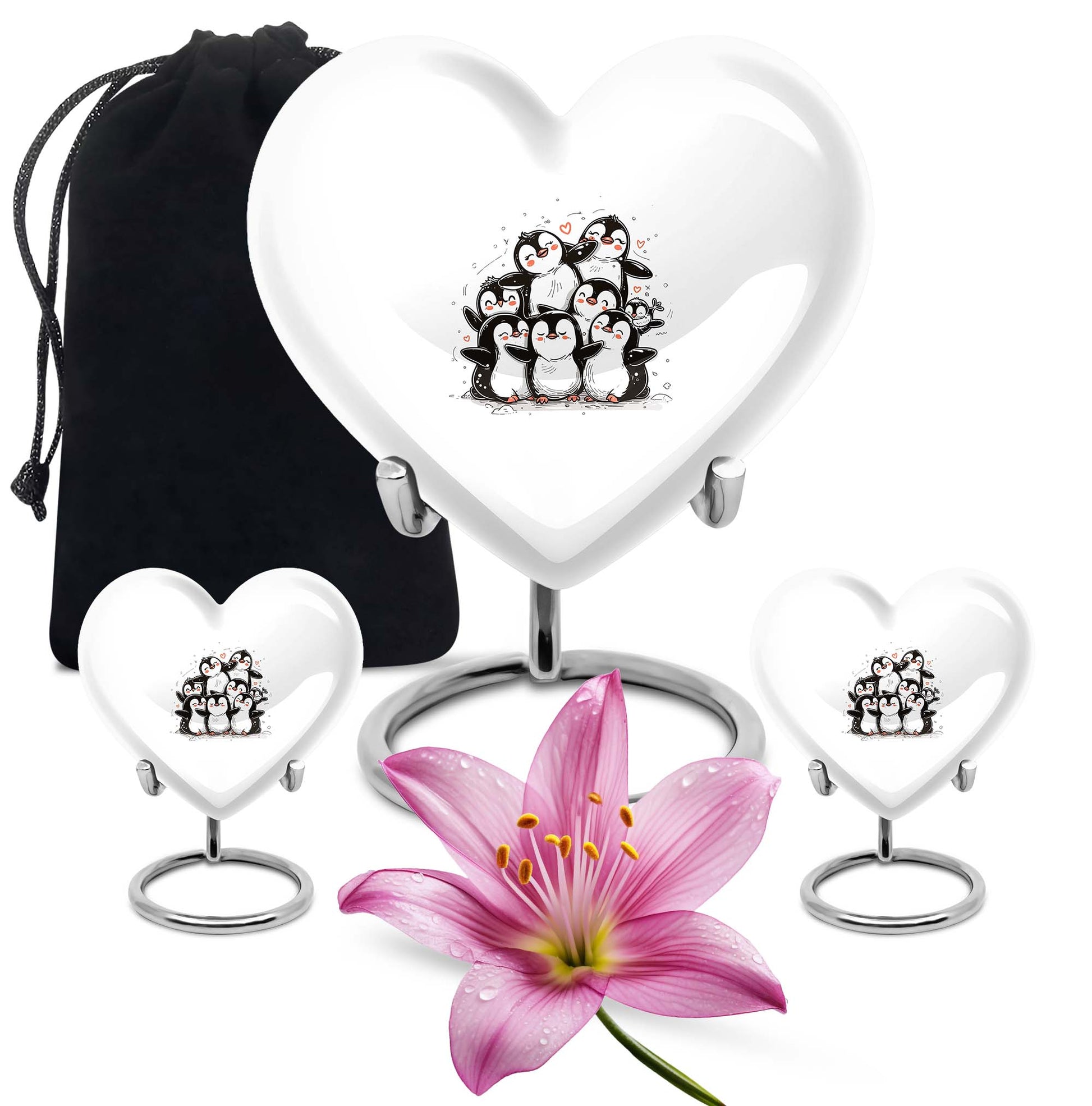 Penguin Theme Large Urn With 2 Keepsake Urn