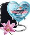 Heart-shaped Penguin Urn, cremation urn, butterfly themed with personalized engraving