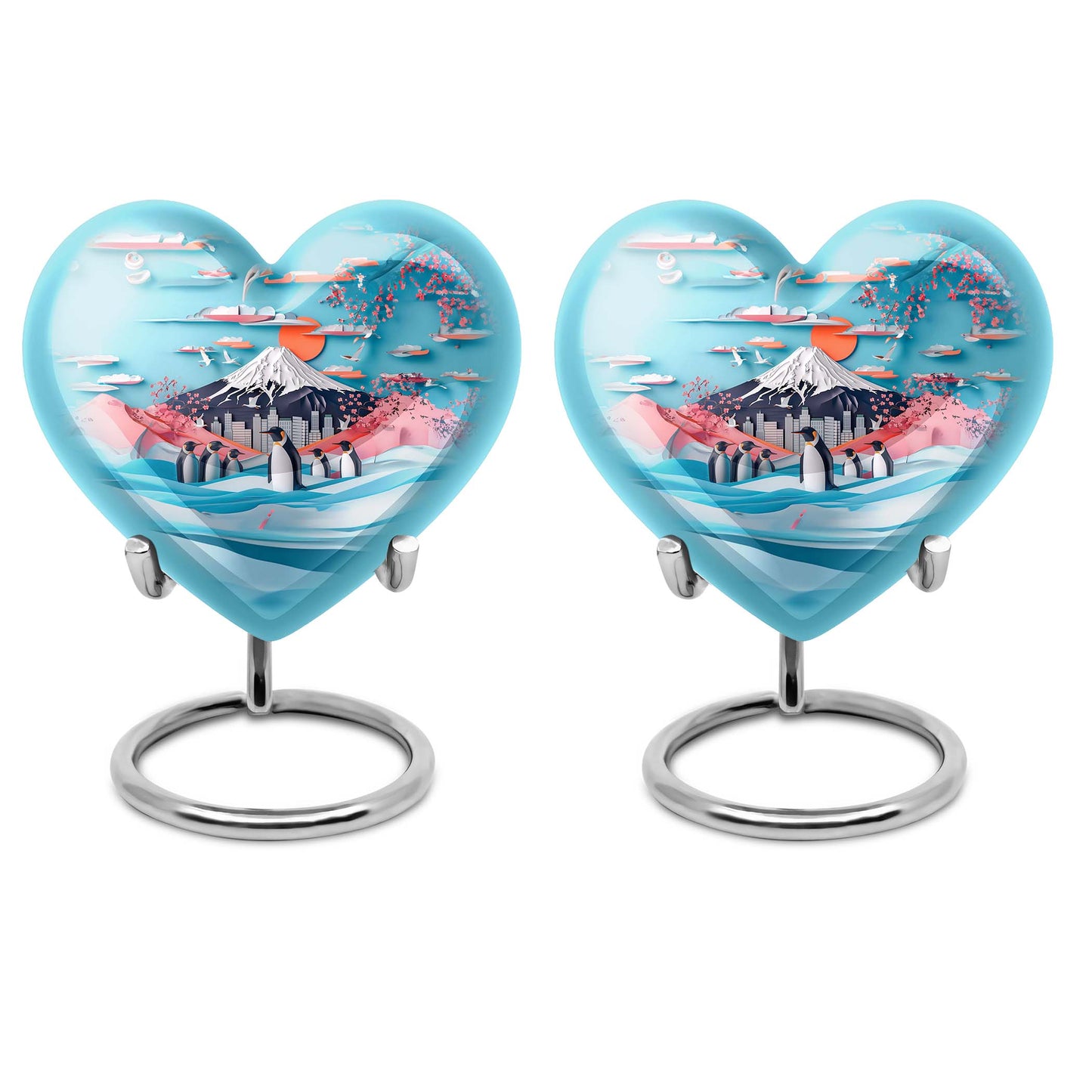 Heart-shaped Penguin Urn, cremation urn, butterfly themed with personalized engraving