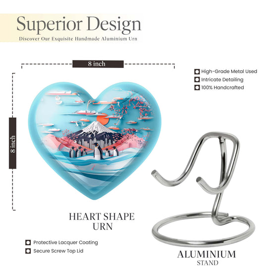 Heart-shaped Penguin Urn, cremation urn, butterfly themed with personalized engraving
