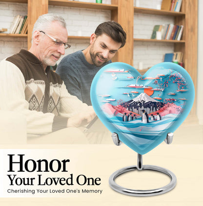 Heart-shaped Penguin Urn, cremation urn, butterfly themed with personalized engraving