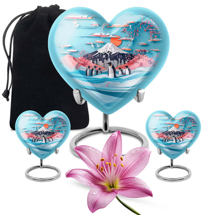 Heart-shaped Penguin Urn, cremation urn, butterfly themed with personalized engraving
