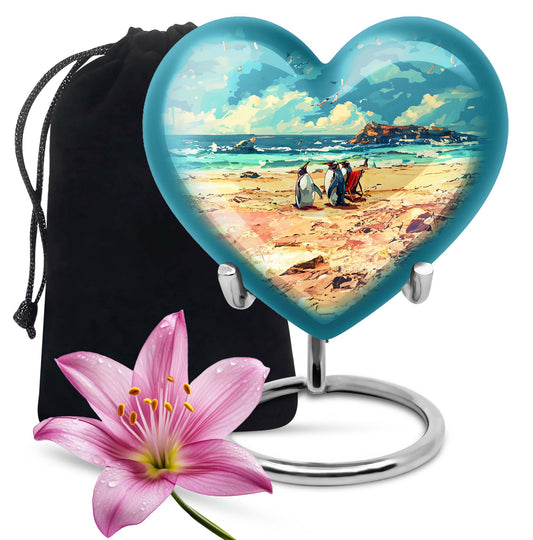 Engravable 10-inch Penguin Heart Urn 