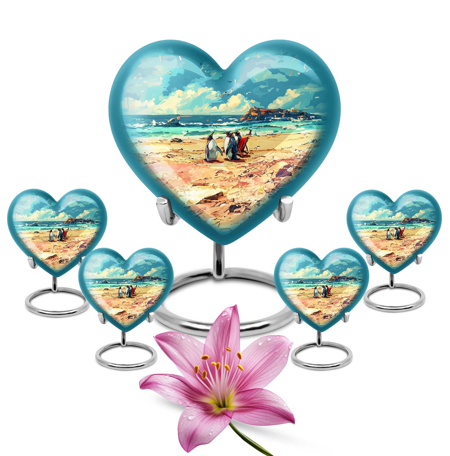 Engravable 10-inch Penguin Heart Urn 