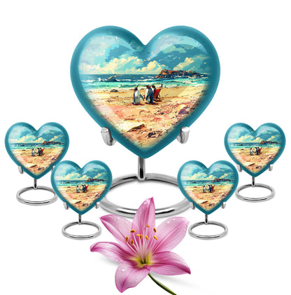 Engravable 10-inch Penguin Heart Urn 