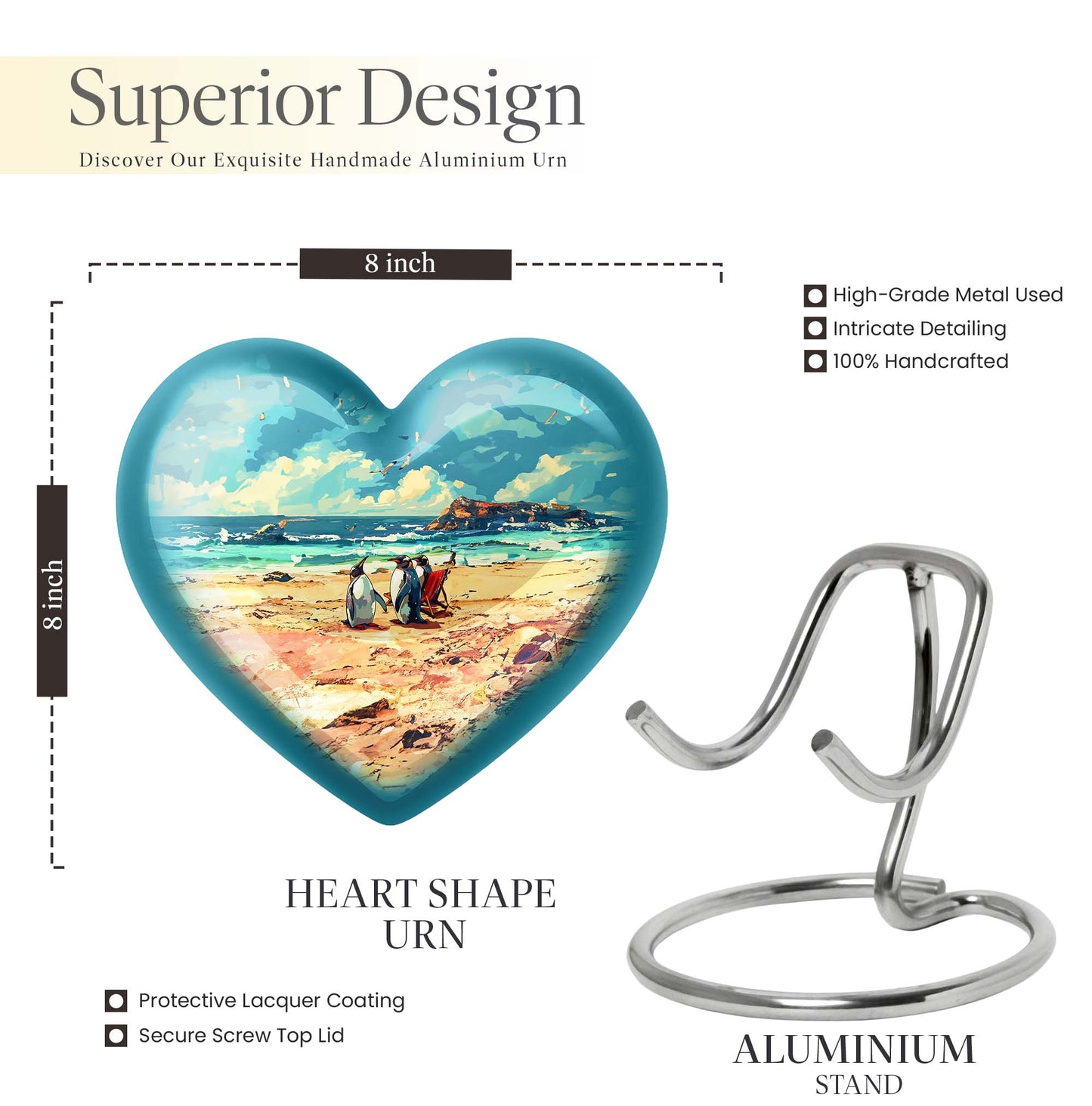 Engravable 10-inch Penguin Heart Urn 
