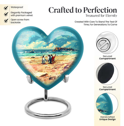 Engravable 10-inch Penguin Heart Urn 