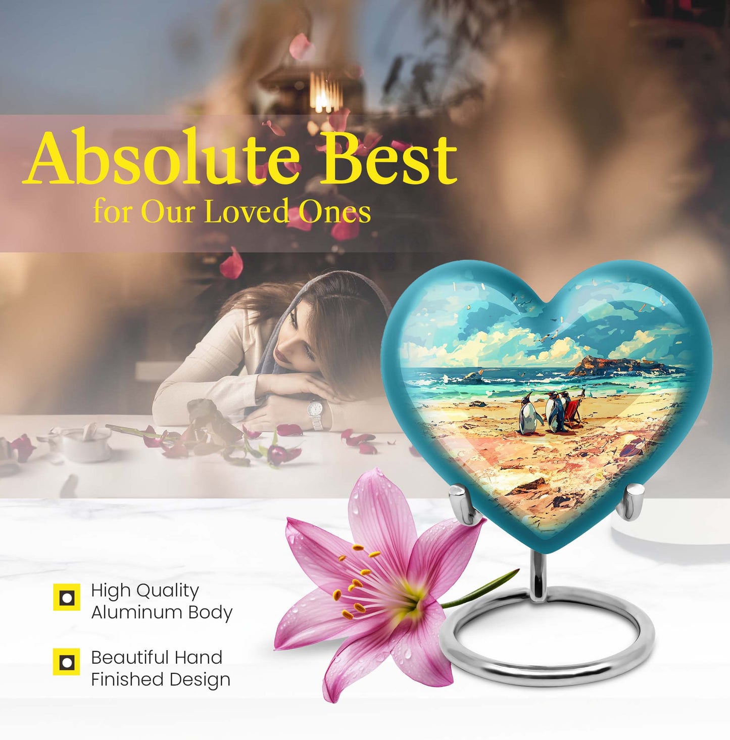 Engravable 10-inch Penguin Heart Urn 