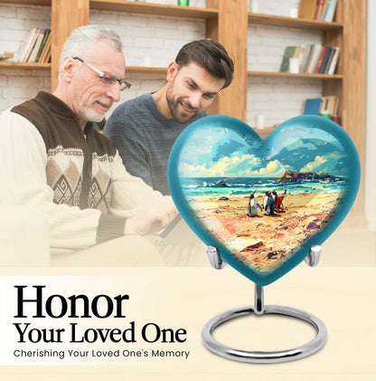Engravable 10-inch Penguin Heart Urn 