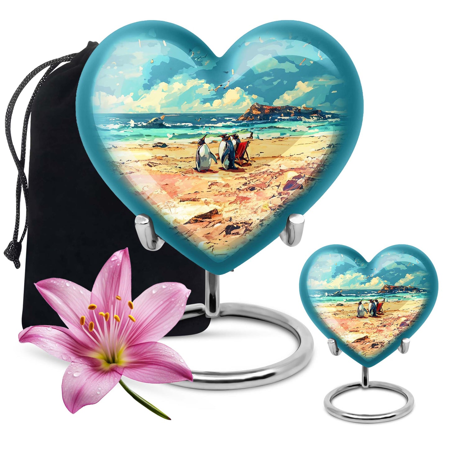 Engravable 10-inch Penguin Heart Urn 