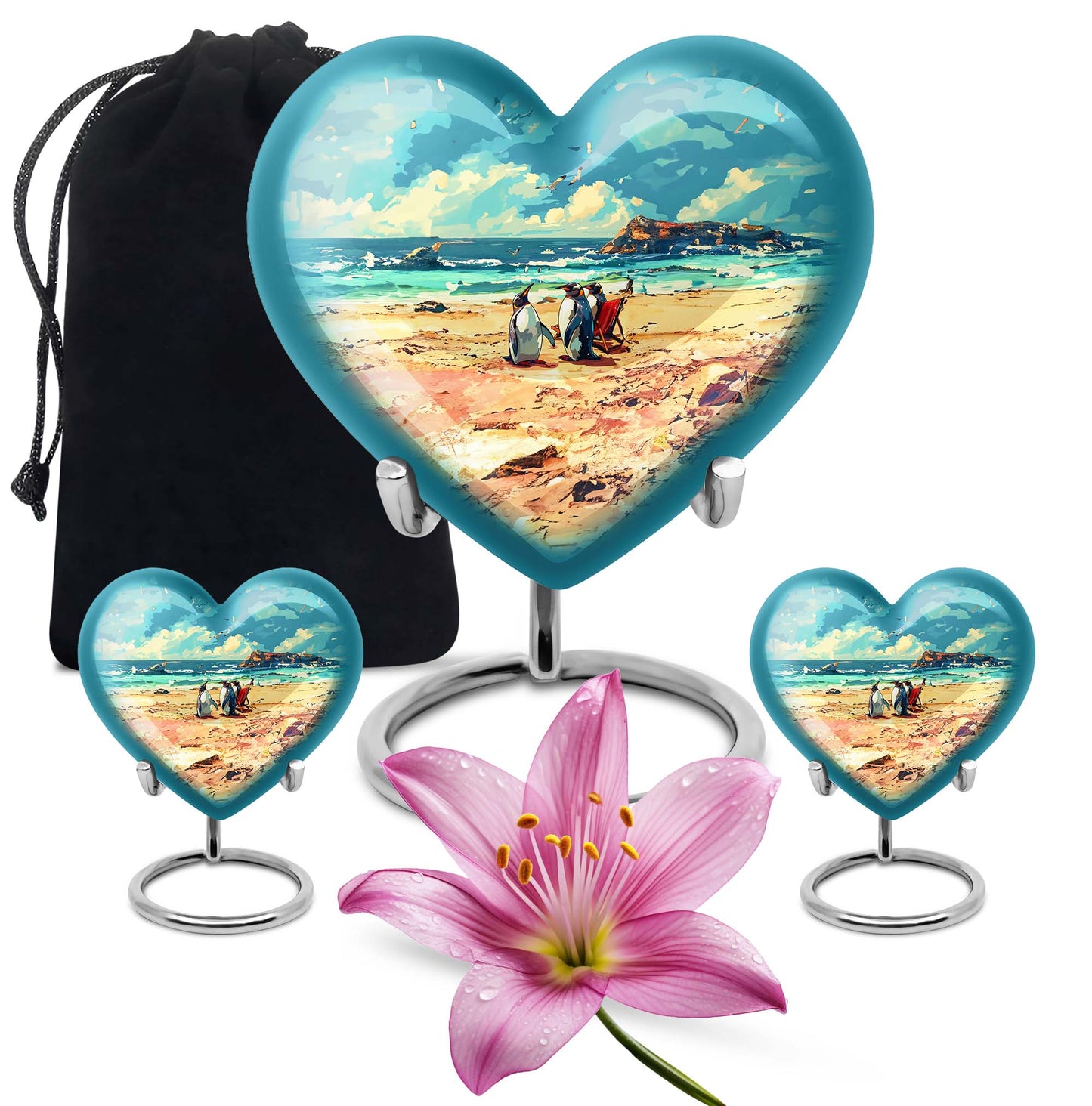 Engravable 10-inch Penguin Heart Urn 