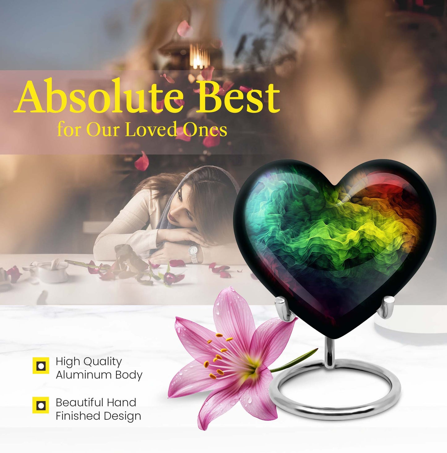 10-inch abstract heart urn with butterfly design for adult ashes