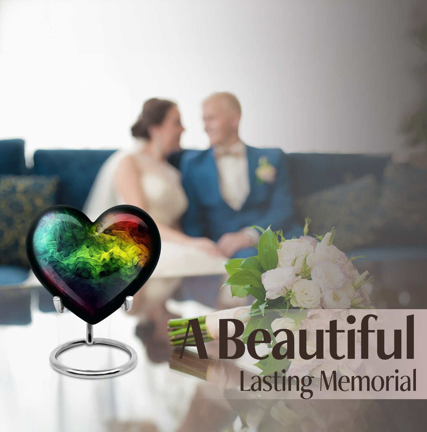10-inch abstract heart urn with butterfly design for adult ashes
