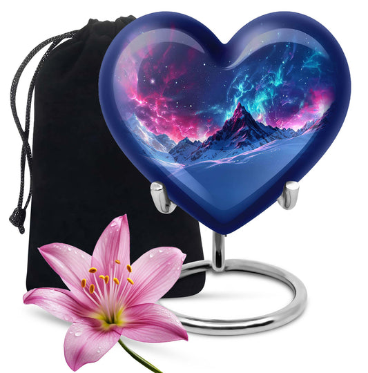 Northern Lights heart urn with butterfly theme