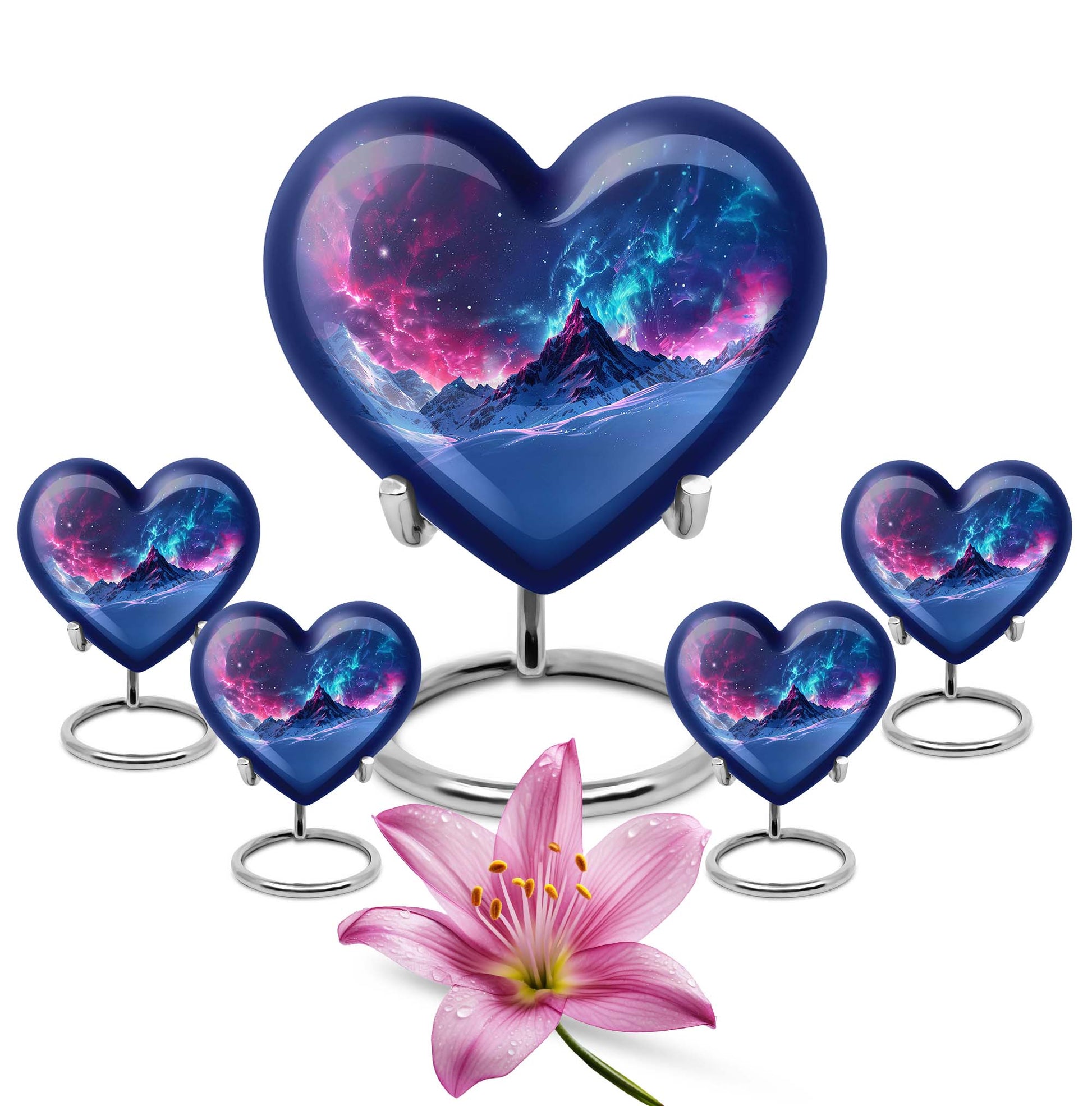 Northern Lights heart urn with butterfly theme