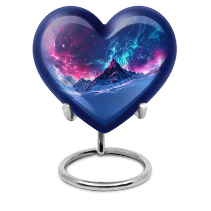 Northern Lights heart urn with butterfly theme