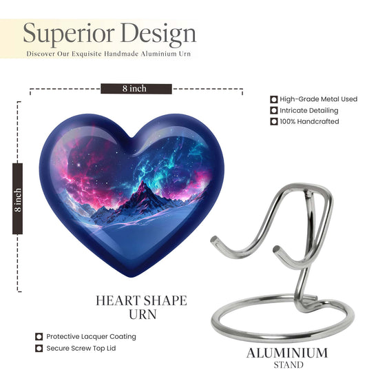 Northern Lights heart urn with butterfly theme