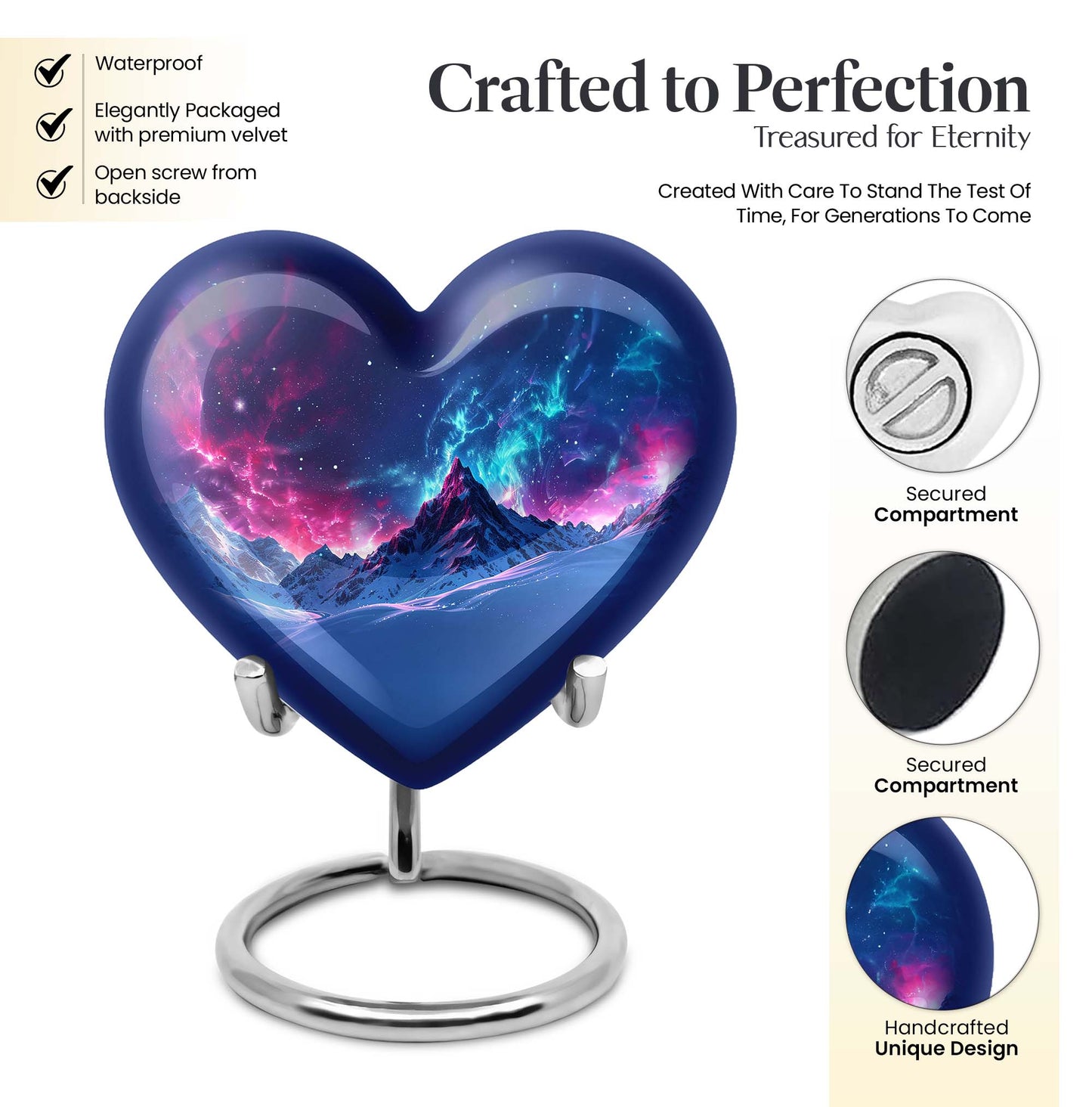 Northern Lights heart urn with butterfly theme