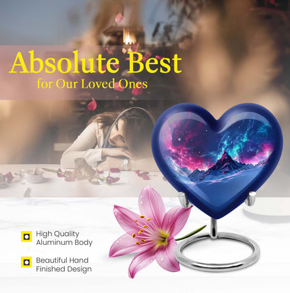 Northern Lights heart urn with butterfly theme