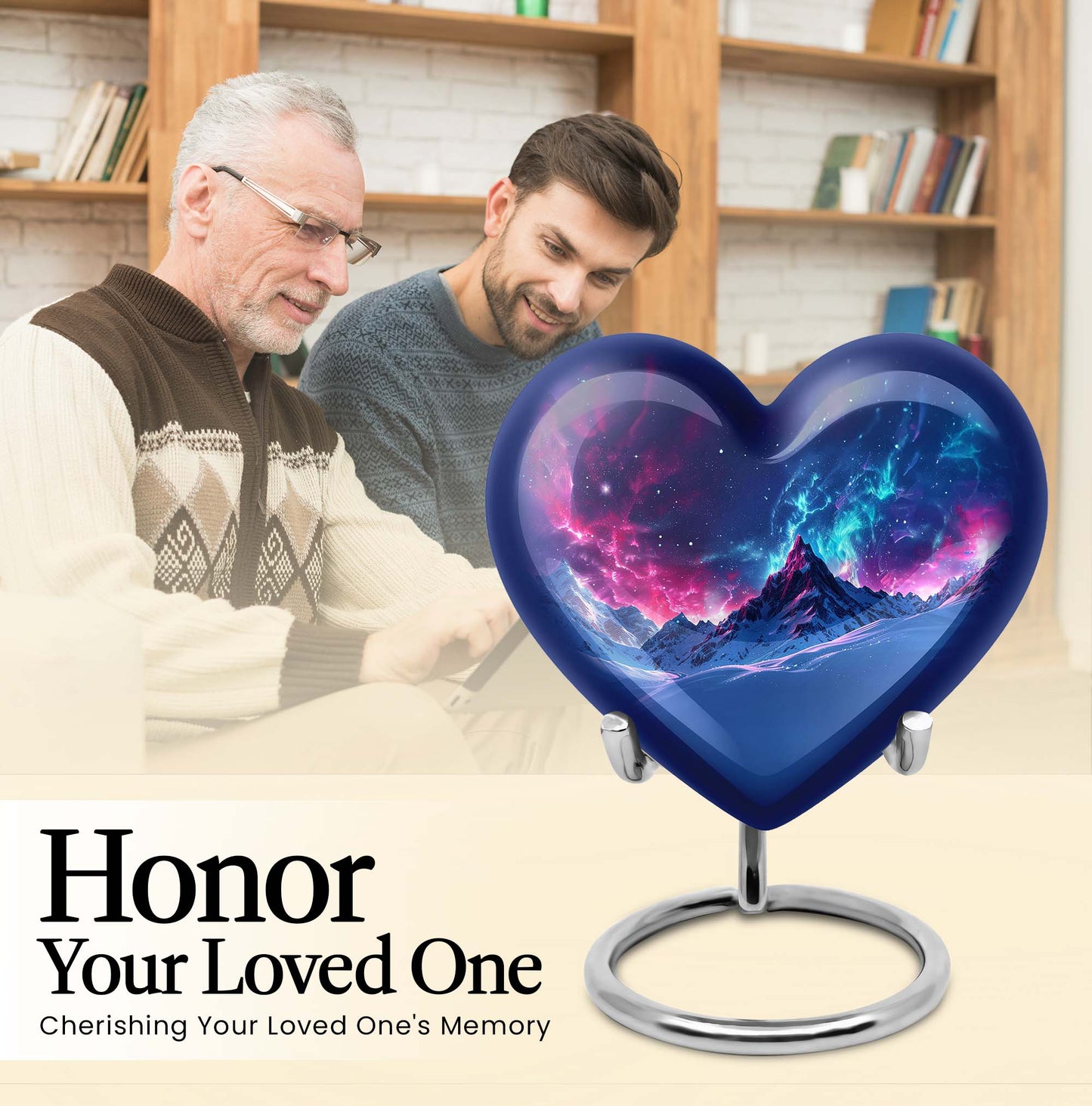 Northern Lights heart urn with butterfly theme