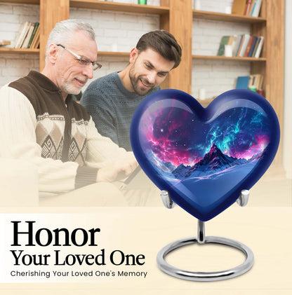 Northern Lights heart urn with butterfly theme