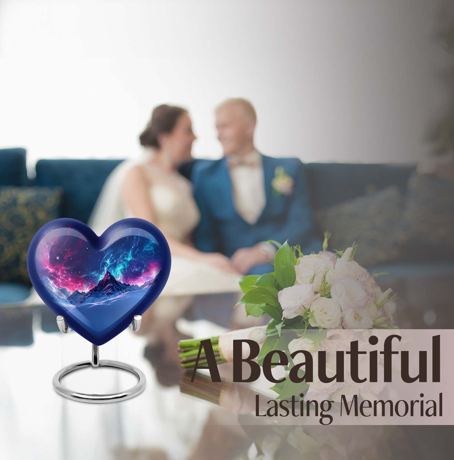 Northern Lights heart urn with butterfly theme
